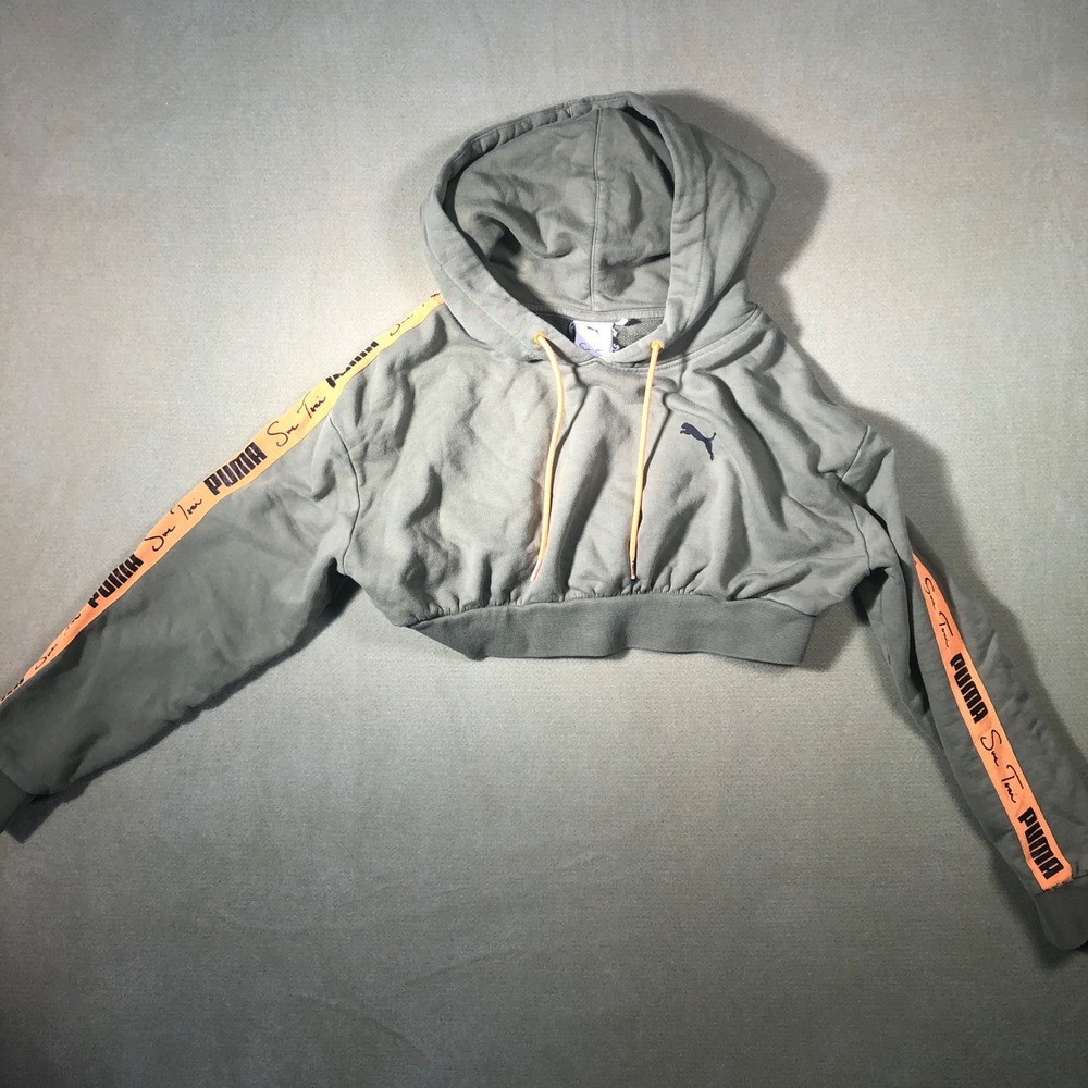 Puma Sue Tsai Cropped Hoodie Womens Small Olive Green Floral Graphic 578211-31